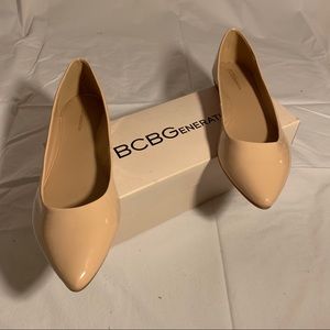 BCBG Point Toe Glossy Nude Flats